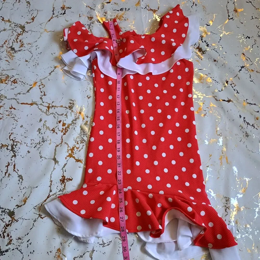 Tiny Girl Red & White Polka Dot Flamenco Dress | Minnie Mouse Style Size 8-9Y